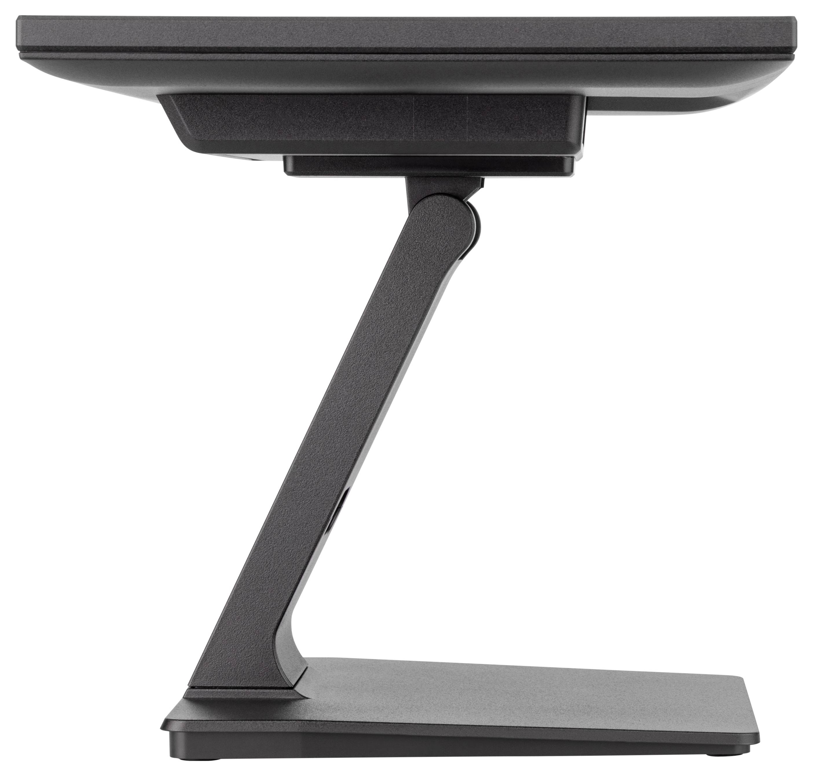 Vue latérale d'un moniteur d'ordinateur plat et moderne sur un support en forme de L élégant.