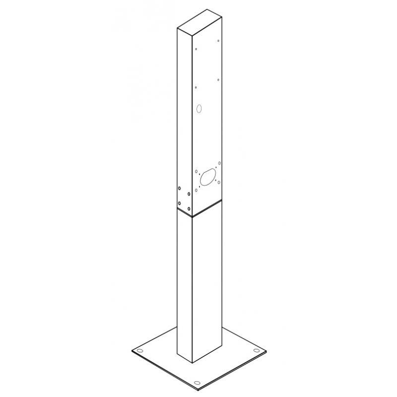 Un support rectangulaire en métal avec une base et plusieurs trous de fixation, adapté pour le montage d'équipements.