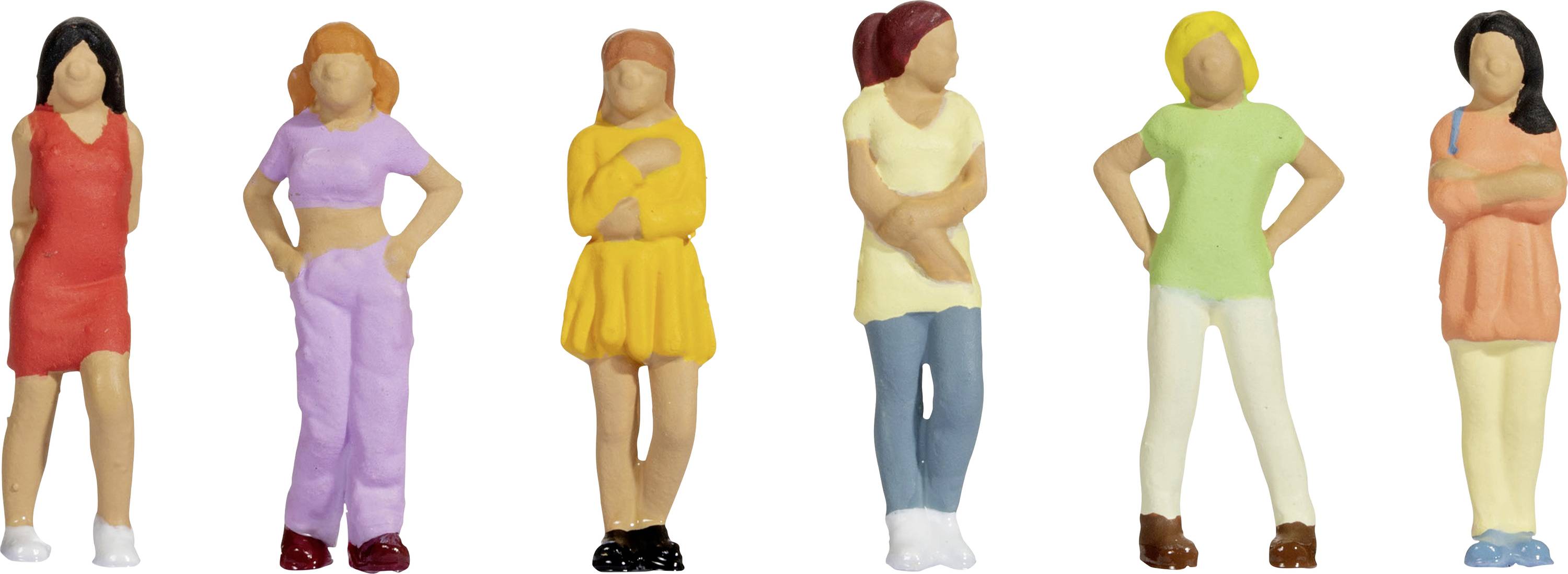 Six silhouettes de femmes colorées et stylisées dans différentes poses et tenues, de gauche à droite : Rouge, Violet, Jaune, Beige, Vert, Orange.
