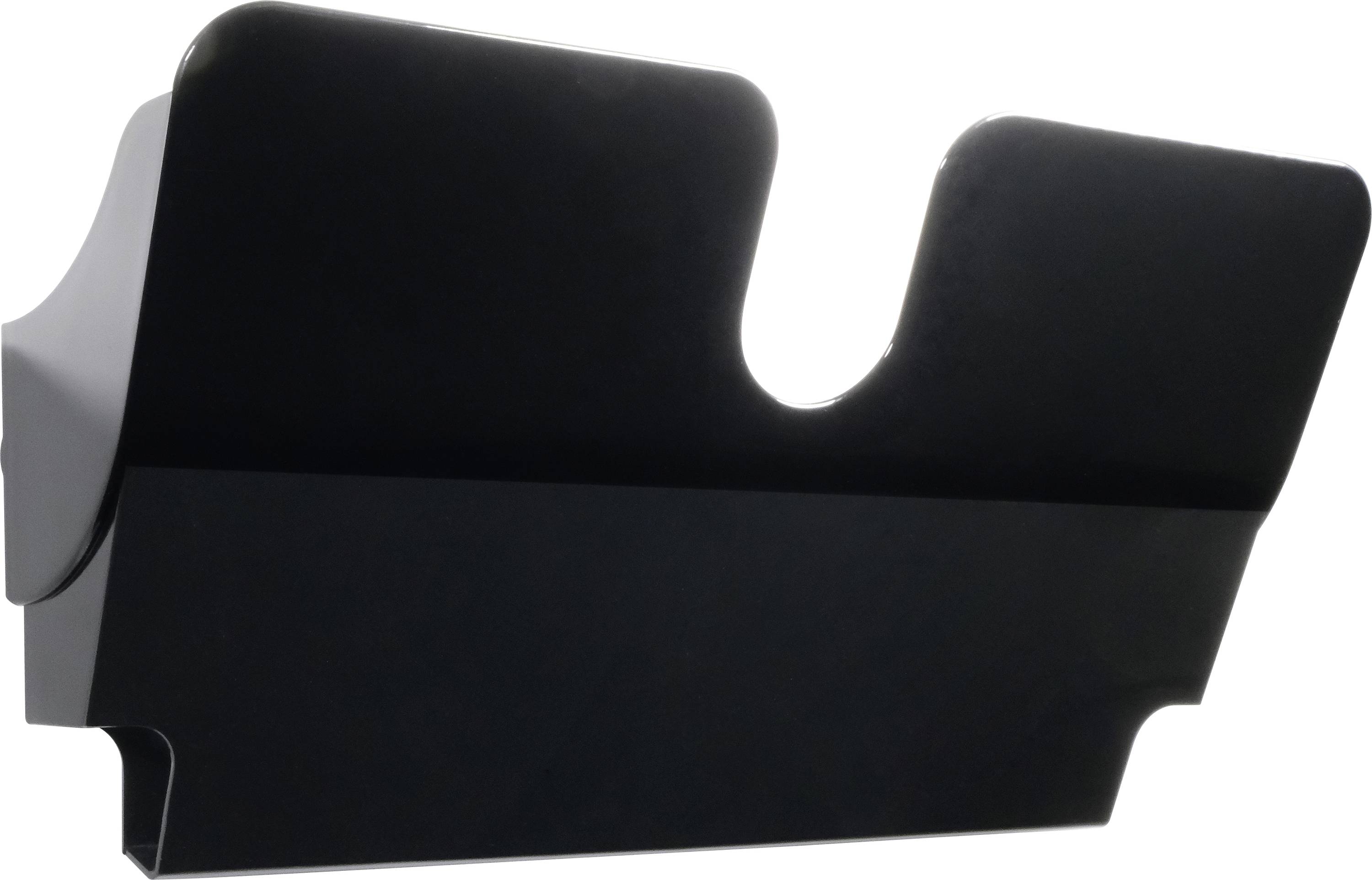 Bac de rangement mural en plastique noir avec une fente centrale permettant un retrait facile des documents.