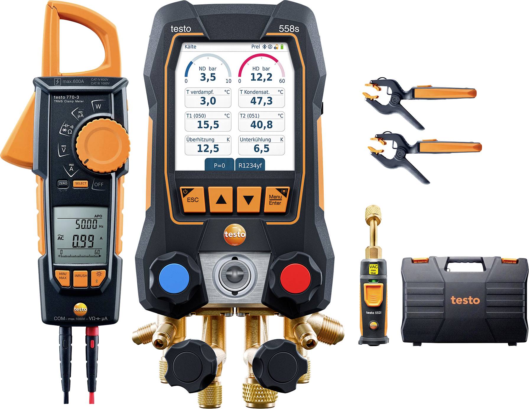 Kit de dépressurisation intelligent testo 558s avec pince ampèremétrique