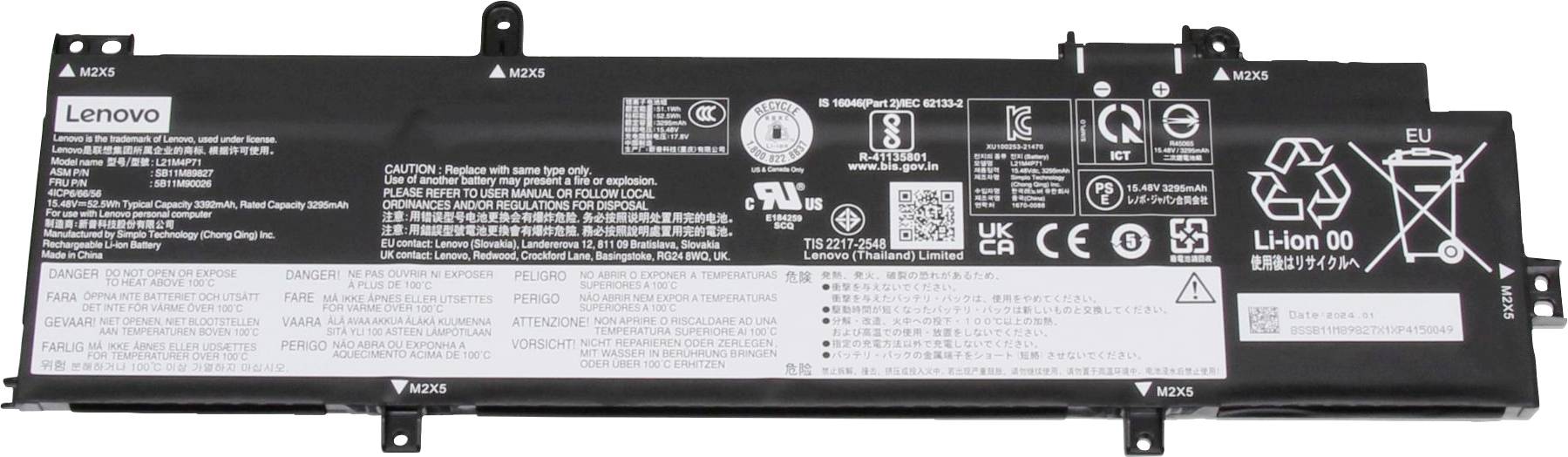 Lenovo Batterie d'ordinateur portable Akku 5B10W51866 15.48 V 3390 mAh Lenovo