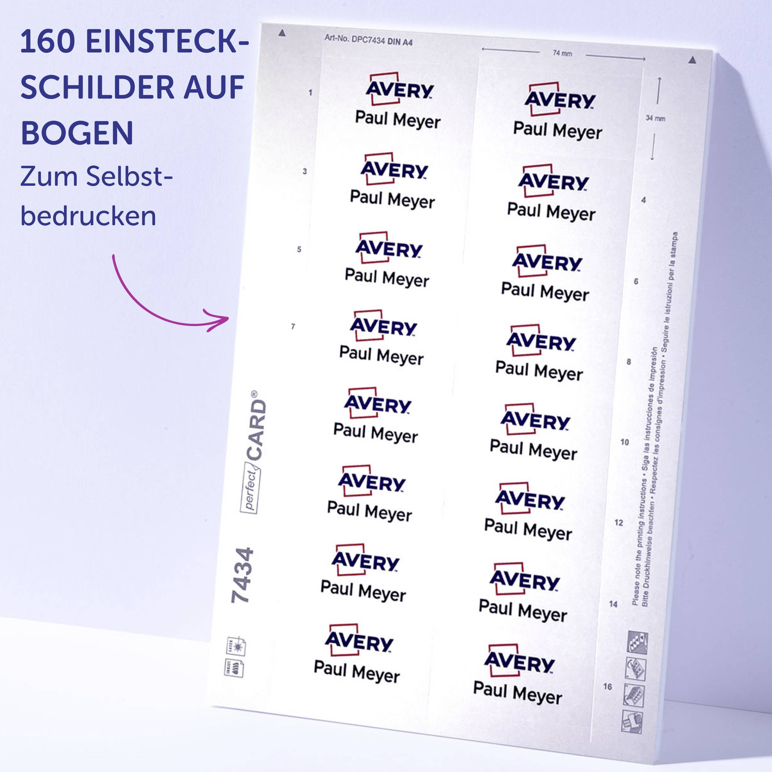 Avery-Zweckform DPC7434A-10 Étiquette à insérer pour badge 74 mm x 34 mm blanc