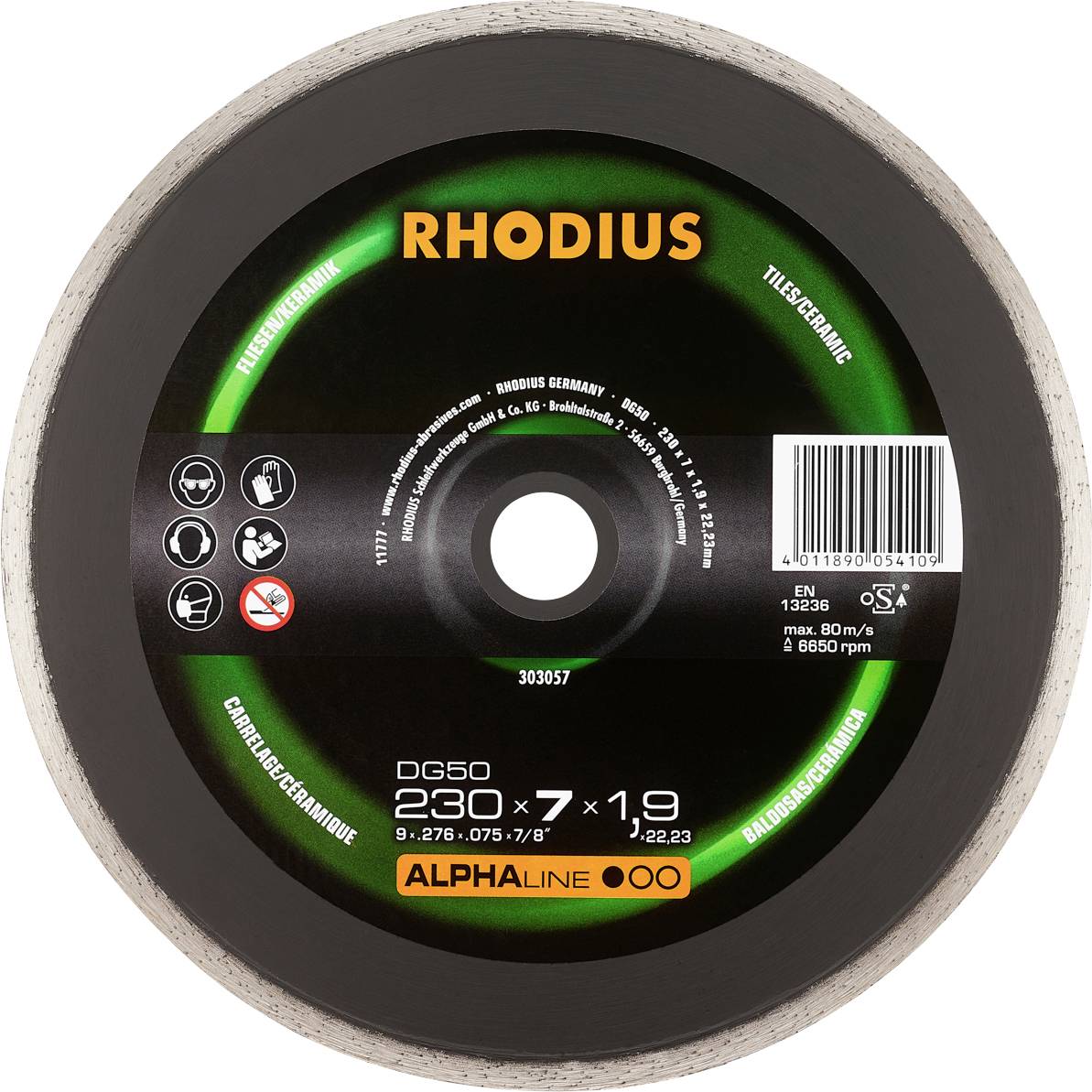 Rhodius 303057 Disque à tronçonner diamanté 230 mm 1 pc(s) Carrelage, Céramique