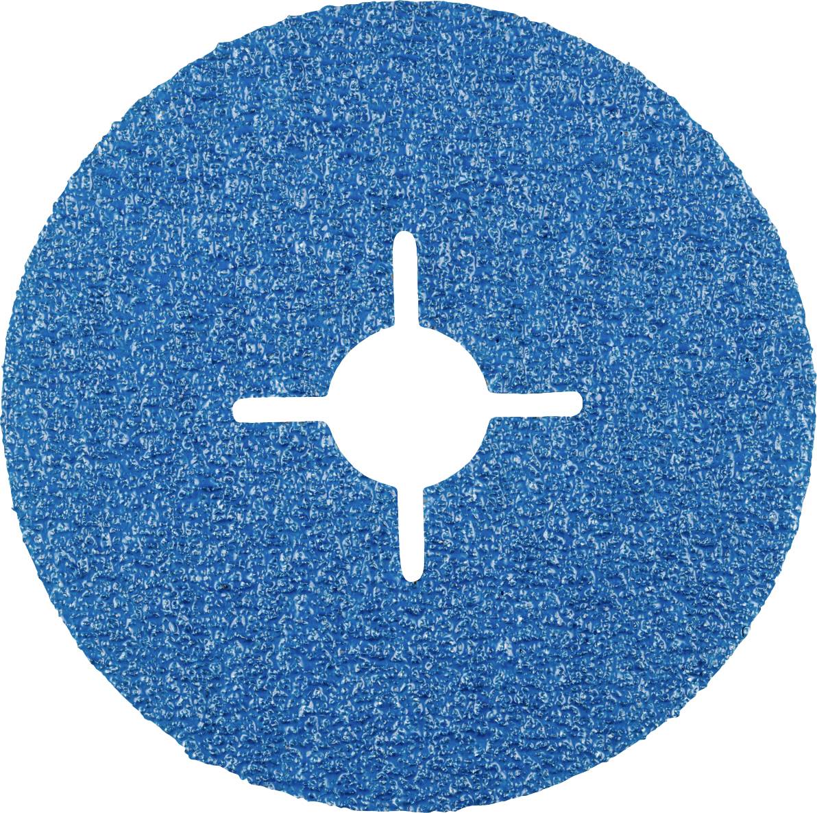 Disque de ponçage bleu de forme circulaire avec une ouverture cruciforme au centre, utilisé pour des travaux de polissage ou de ponçage.