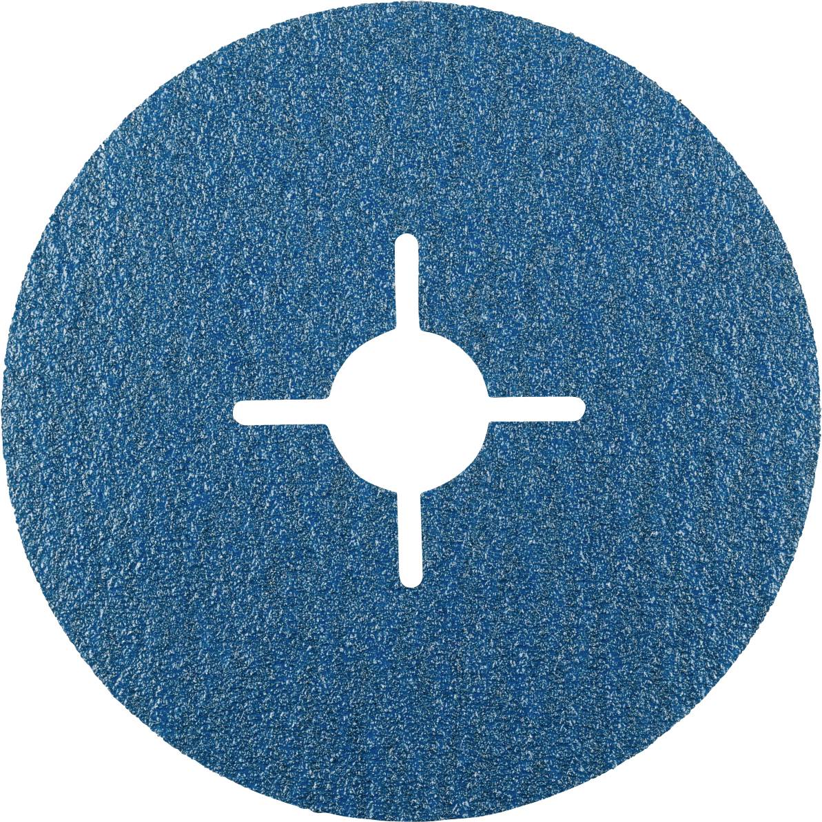 Un disque de ponçage rond et bleu avec quatre fentes symétriques au centre, conçu pour le ponçage sur différentes surfaces.