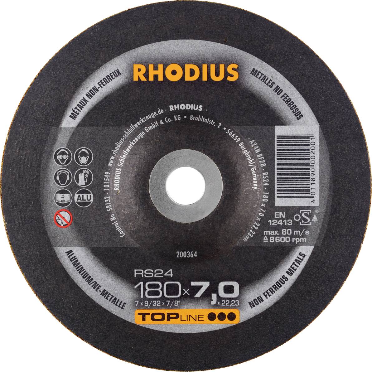 Rhodius 200364 Disque à ébarber Diamètre 180 mm Ø de perçage 22.23 mm acier 1 pc(s)