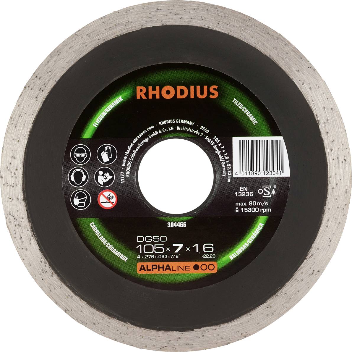 Rhodius 304466 Disque à tronçonner diamanté 105 mm 1 pc(s) Carrelage, Céramique