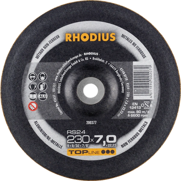 Rhodius 200377 Disque à ébarber Diamètre 230 mm Ø de perçage 22.23 mm Métaux non ferreux 1 pc(s) Rhodius 200377 Disque à ébarber Diamètre 230 mm Ø de perçage 22.23 mm Métaux non ferreux 1 pc(s)