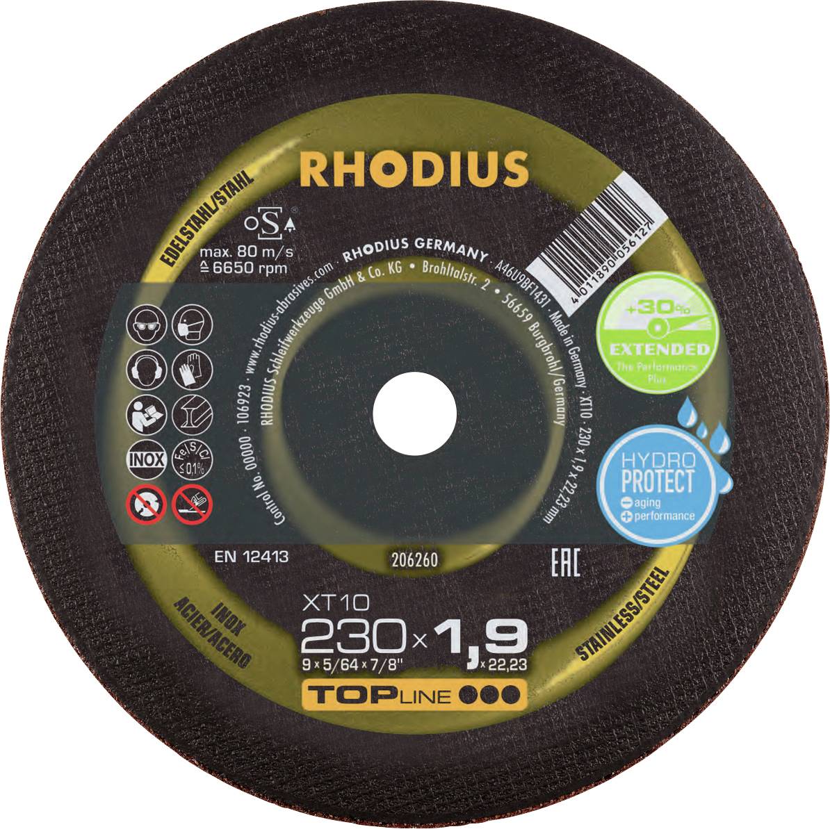 Rhodius 206260 Disque à tronçonner 230 mm 1 pc(s) acier inoxydable, acier