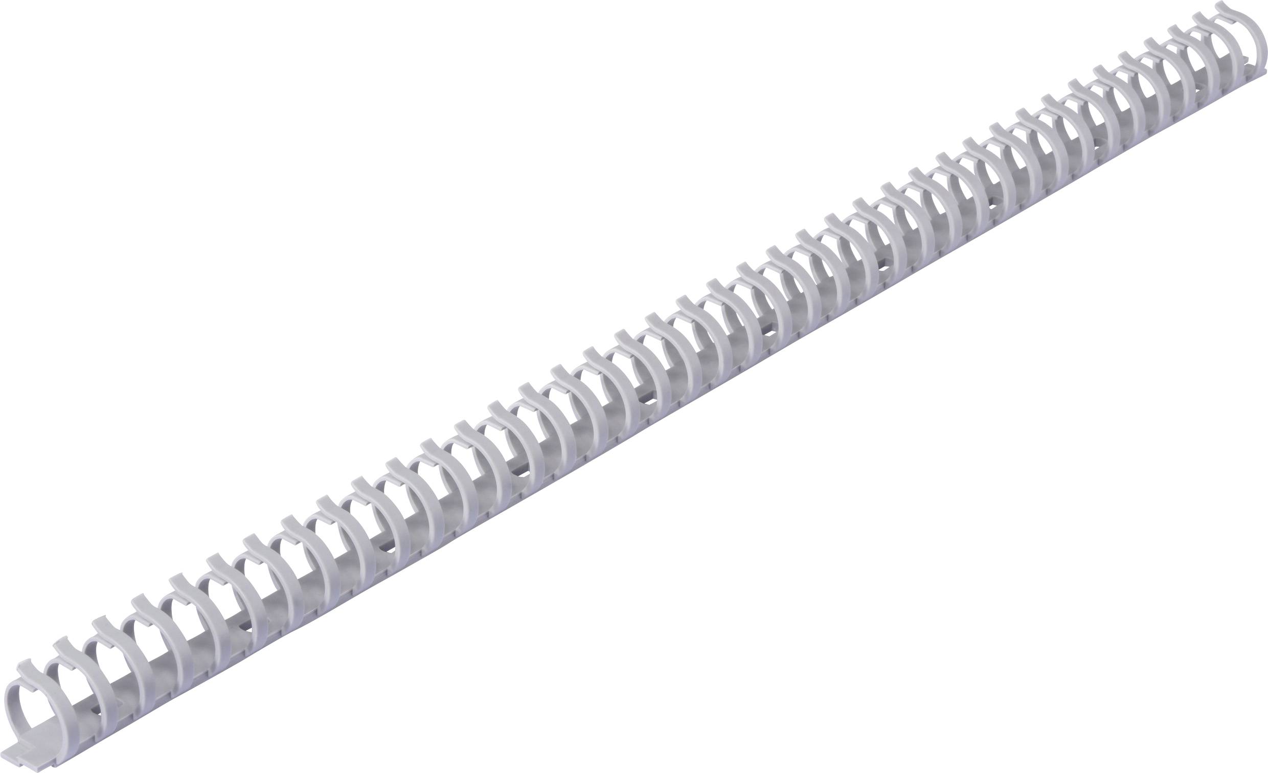 Dos de reliure en plastique blanc alignés en une longue rangée sur un fond blanc, utilisés pour relier des documents dans les bureaux.