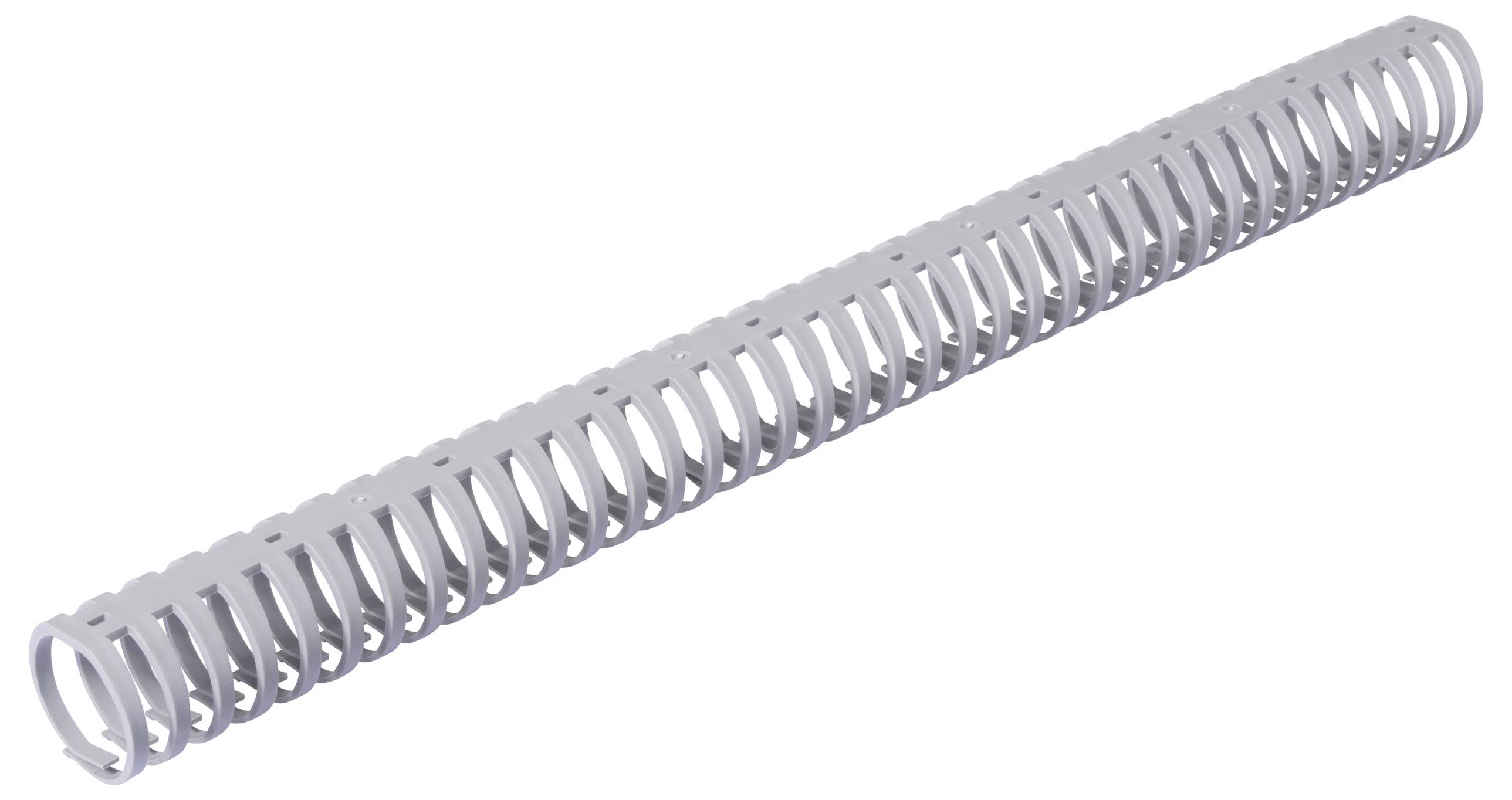 Dos de reliure gris spiralé, utilisé pour relier des documents.