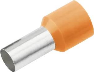 Un cosse de câble isolée avec une gaine en plastique rouge et un tube métallique, destinée à assurer une connexion sûre entre des conducteurs électriques.