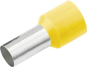 Une embout de câble jaune avec un insert métallique pour une connexion sécurisée des extrémités de câble dans des applications électriques.