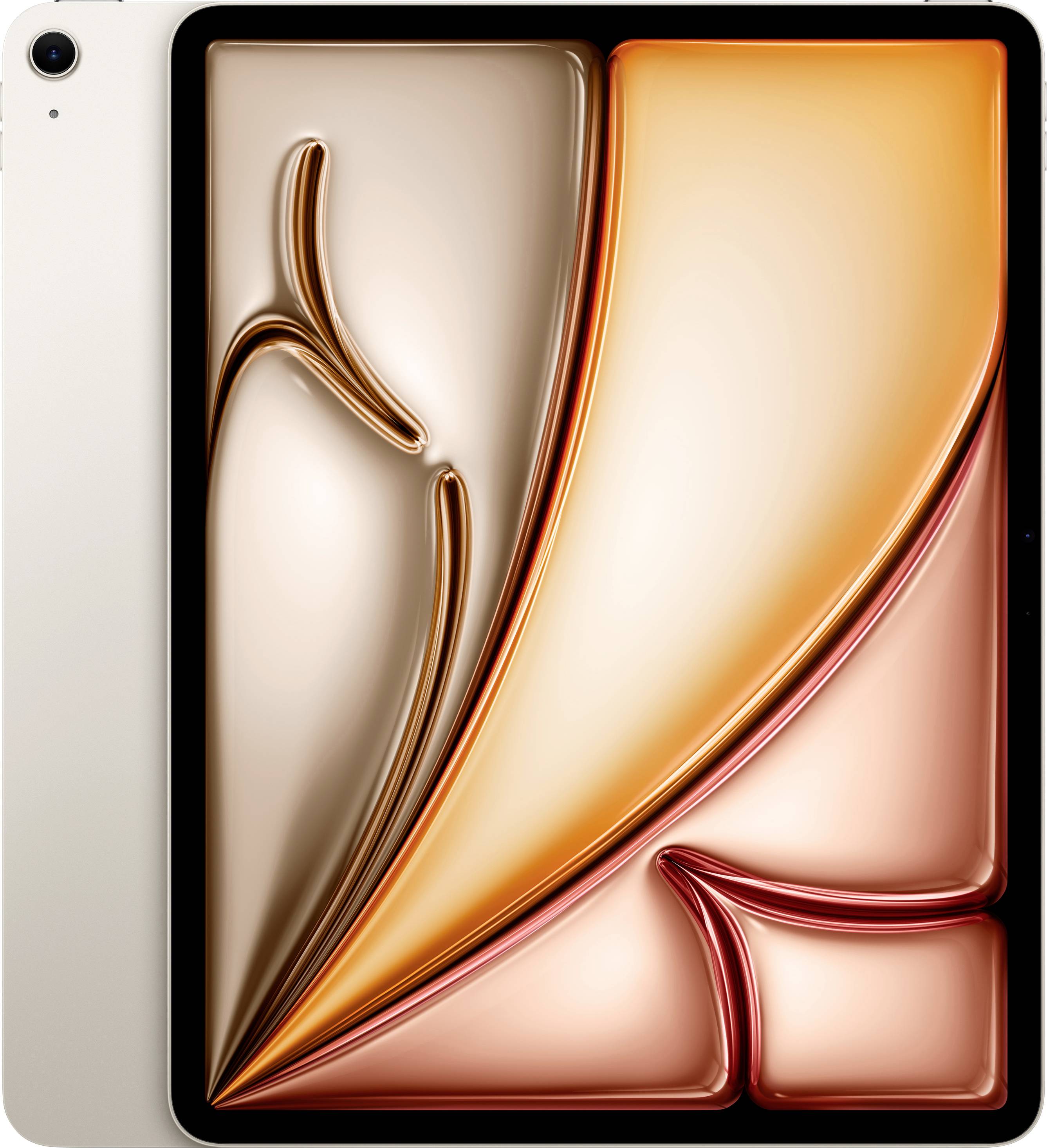 Une tablette avec un design de fond abstrait dans des tons chaleureux de marron et d'orange.