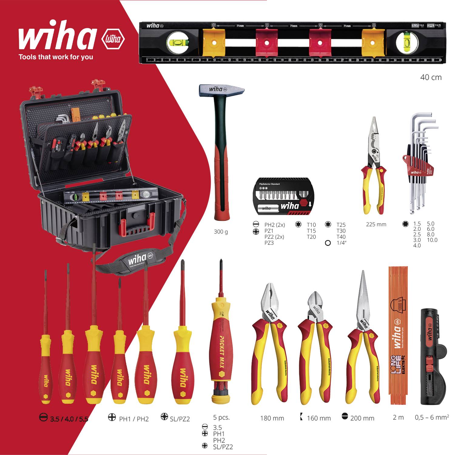 Wiha XL 2 46816 pour électricien, pour les artisans, pour apprentis, pour professionnels, VDE Mallette à outils équipée 41 pièces