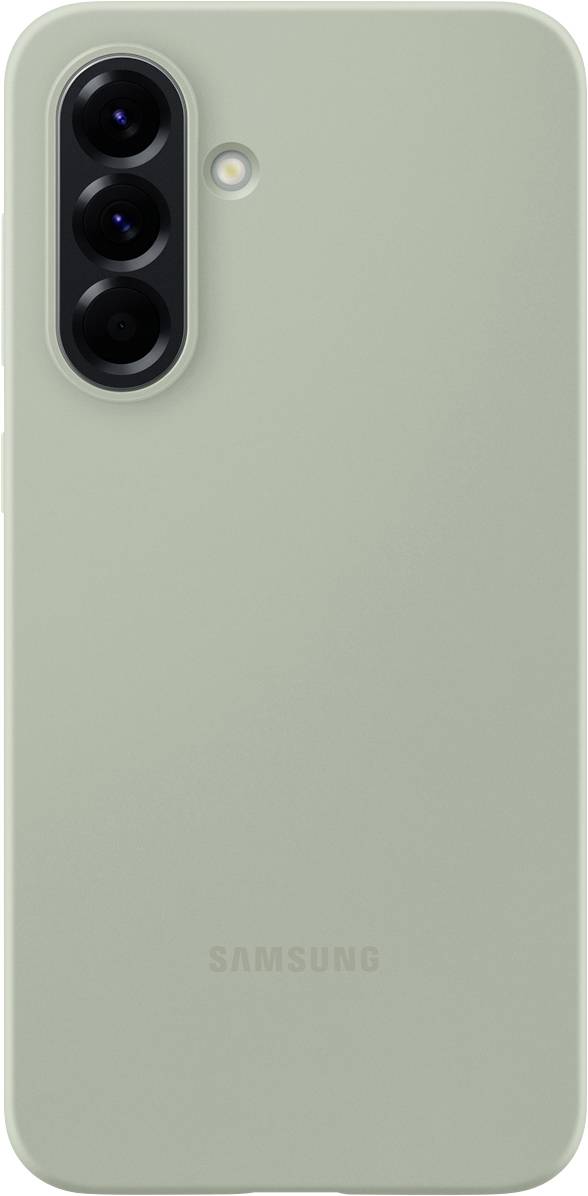 Vue arrière d'un smartphone doté de trois objectifs de caméra et d'un flash situé dans le coin supérieur gauche. Il présente une surface mate de couleur verte.