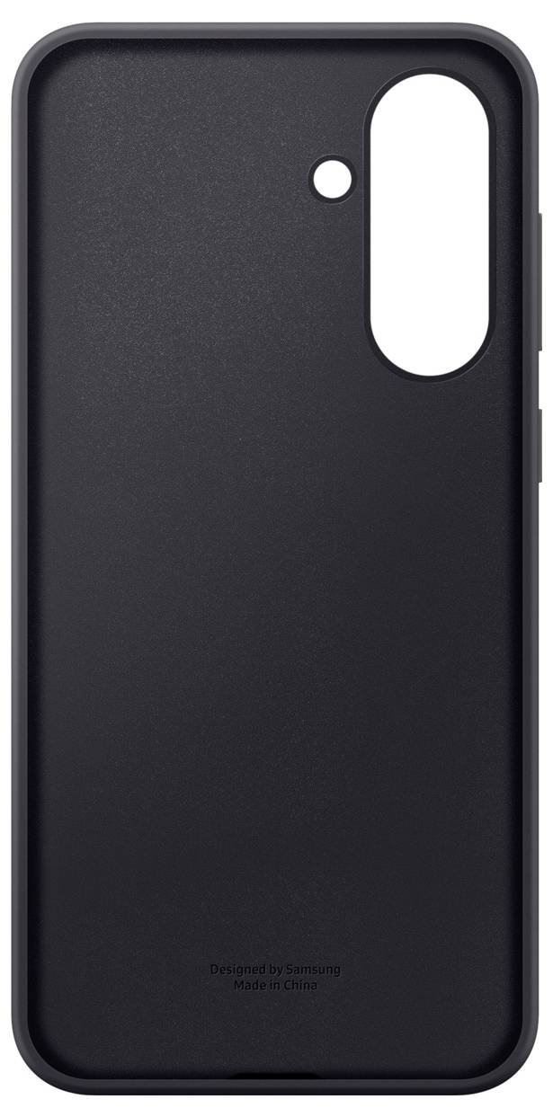 Coque de protection noire pour smartphone avec découpes pour la caméra et le flash, design épuré.