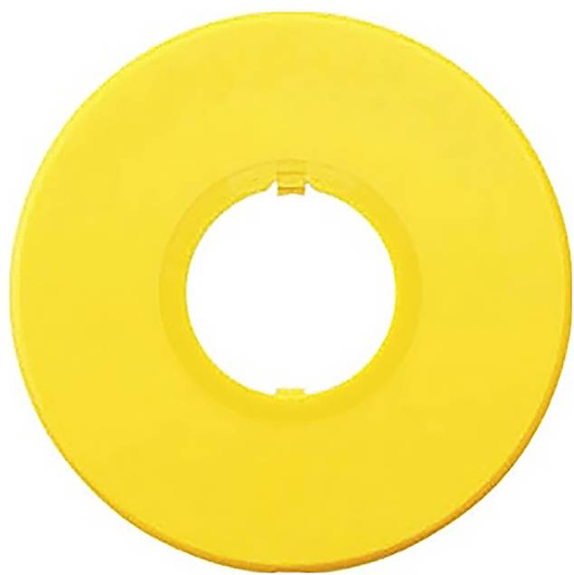 Anneau en plastique jaune avec un trou central, probablement utilisé comme élément décoratif ou de liaison dans des contextes de construction ou d'artisanat.