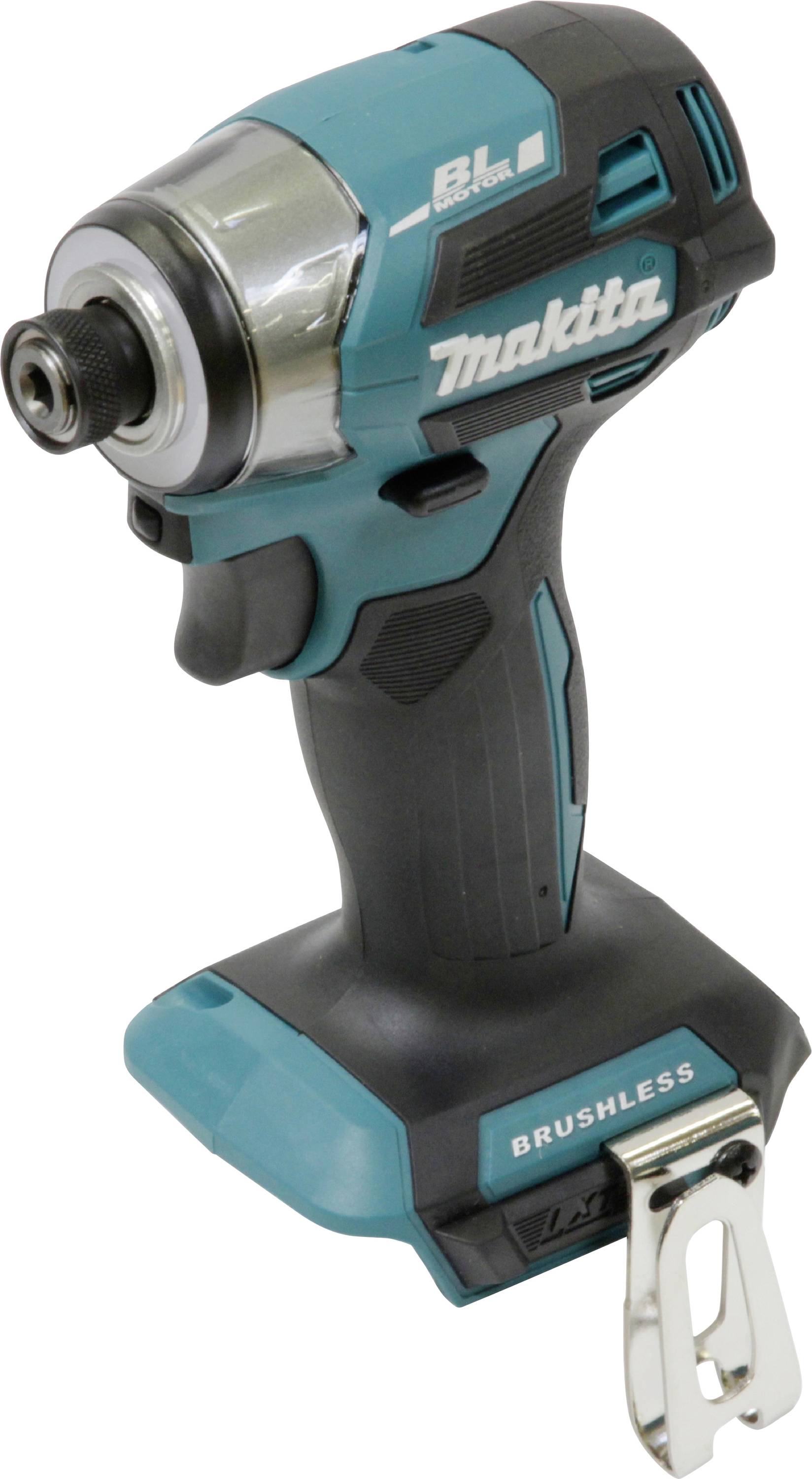 Visseuse à choc en bleu et noir avec support métallique. Marquage 'Brushless' visible sur le boîtier.