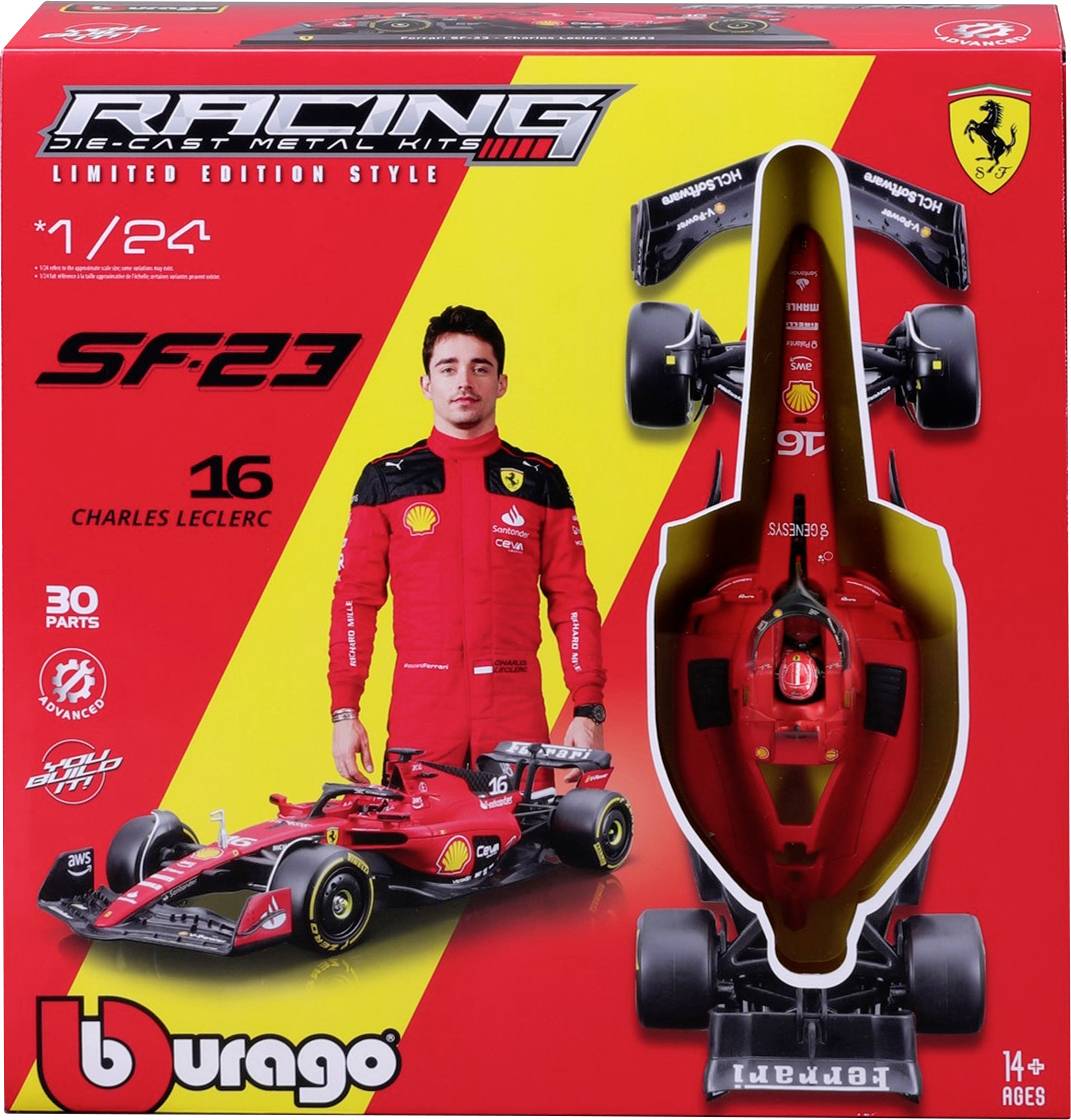 Bburago F1 KIT Ferrari SF23 mit Helm, #16 Leclerc 1:24 Modèle réduit de voiture