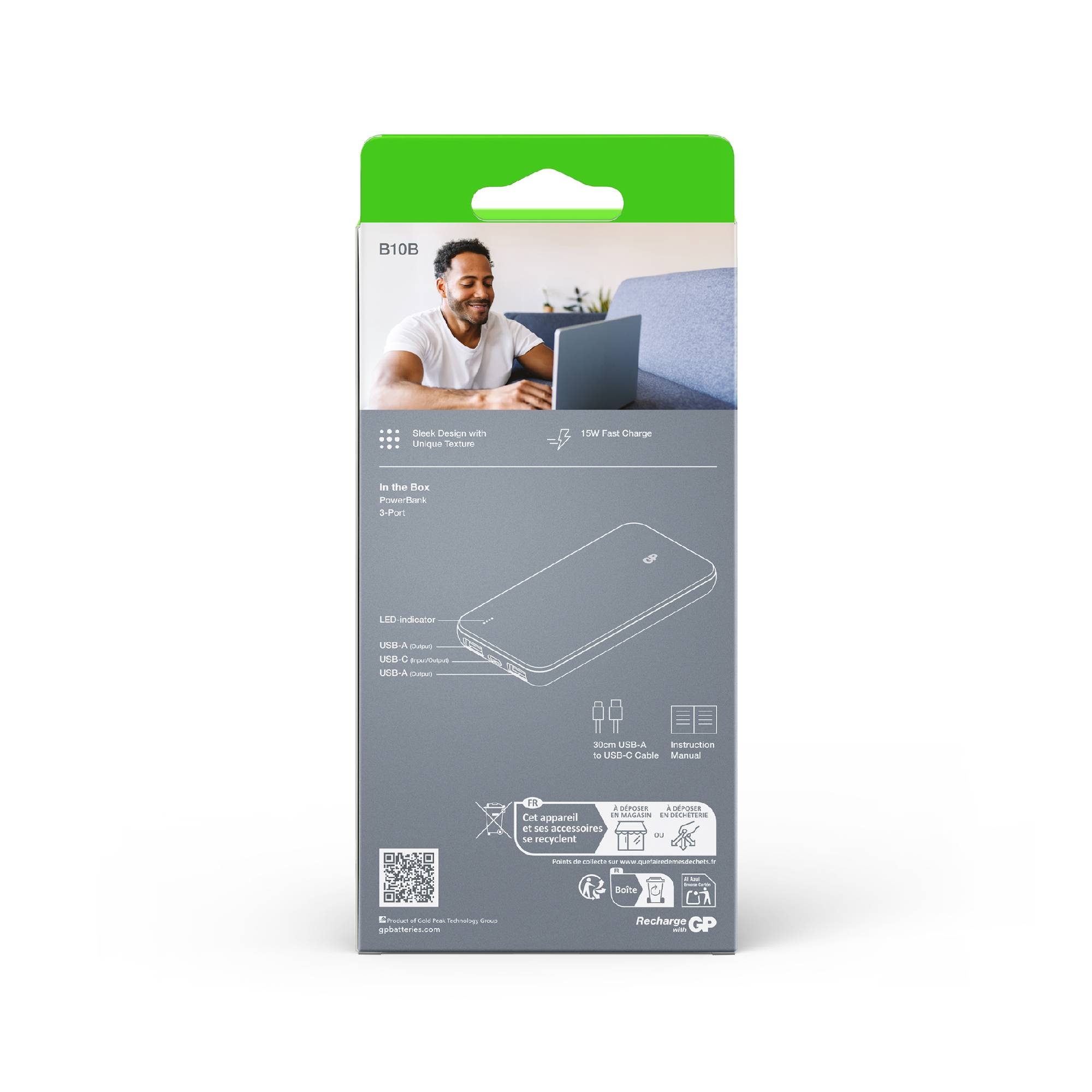 GP B+ Powerbank (batterie supplémentaire) 10000 mAh LiPo USB-A, USB-C® gris