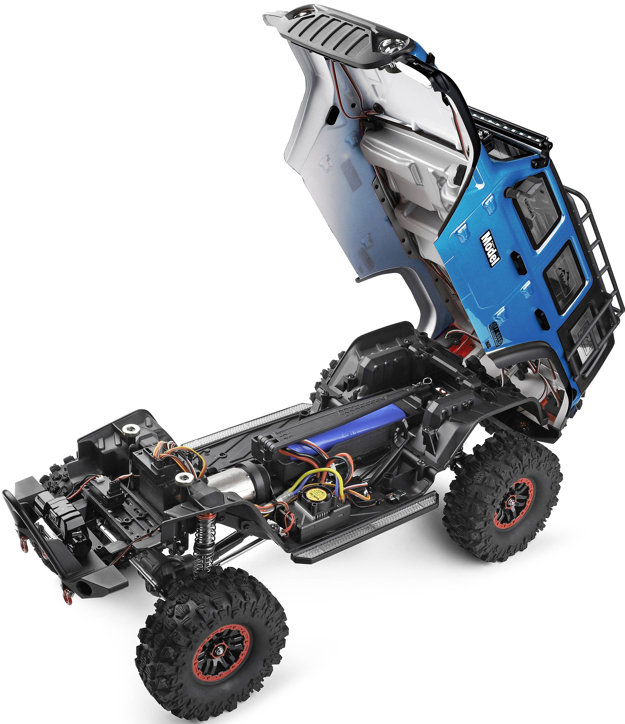 WL Toy bleu métal brushed 1:10 Auto RC électrique Crawler 4 roues motrices (4WD) prêt à fonctionner (RtR) 2,4 GHz avec accu et