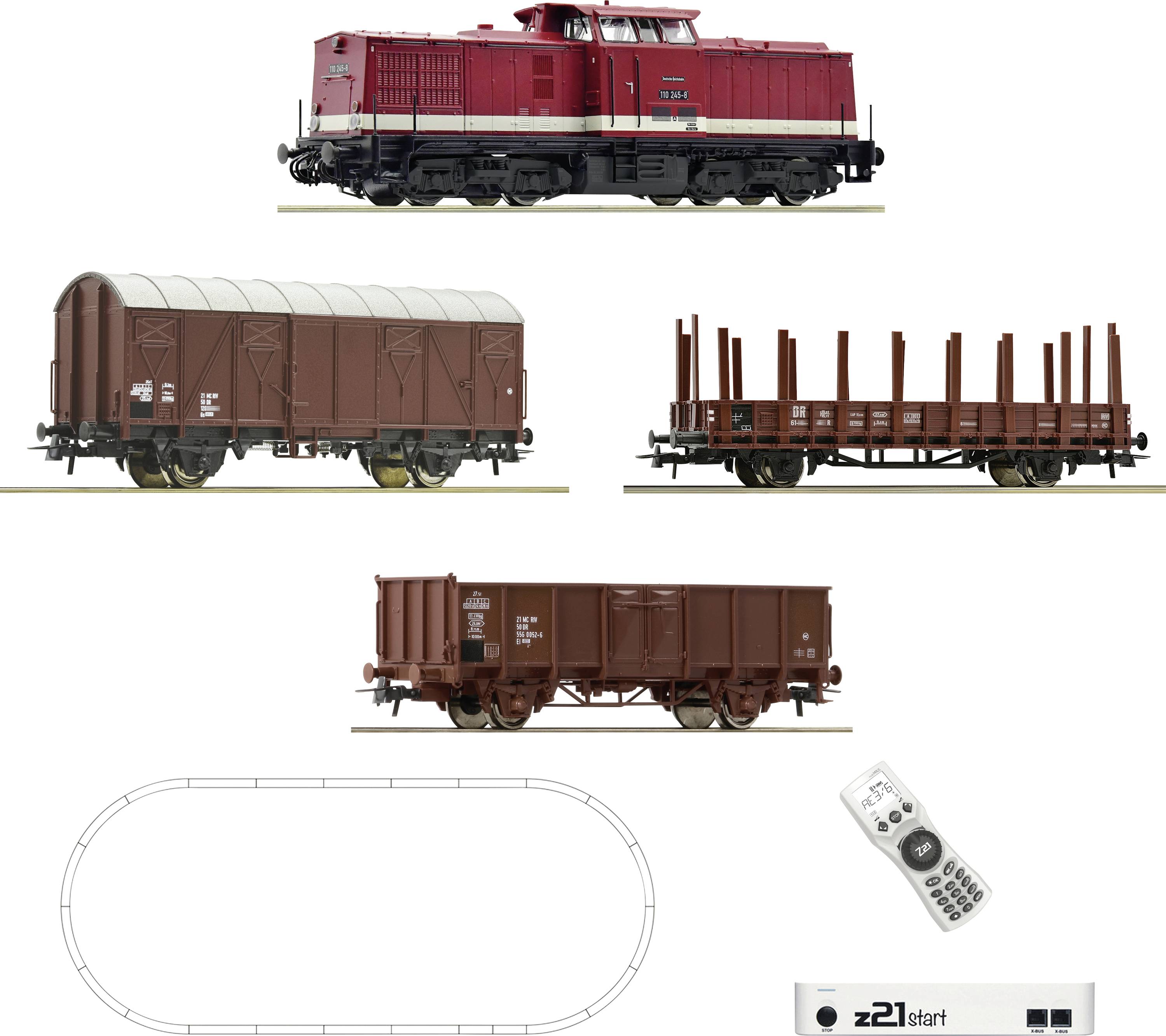 Roco 5110009 SET numérique de démarrage H0 z21 : locomotive diesel BR 110 avec train de marchandises de la DR