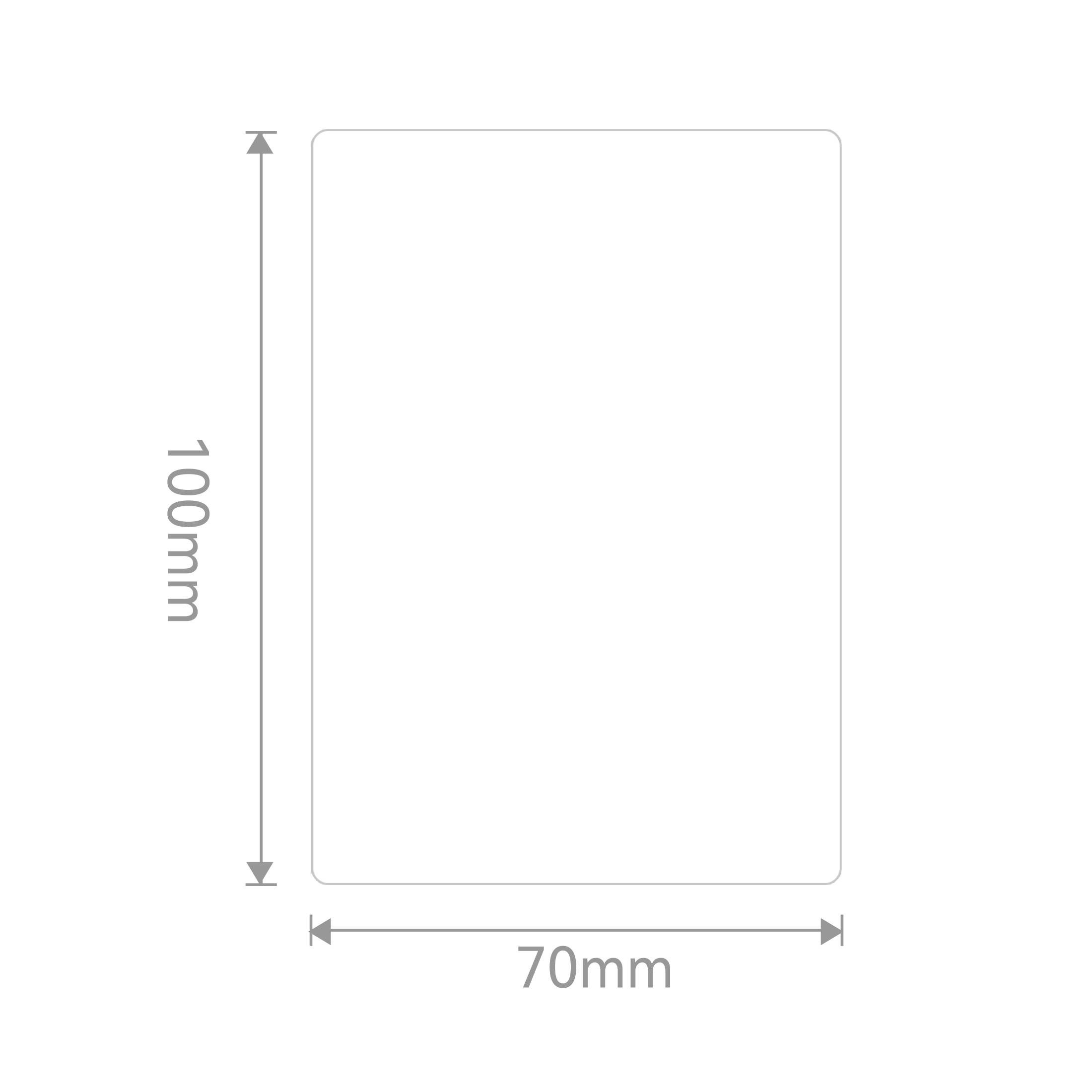 Esquisse d'un rectangle avec une hauteur de 100 mm et une largeur de 70 mm, indiquée par des flèches et des chiffres sur les côtés.