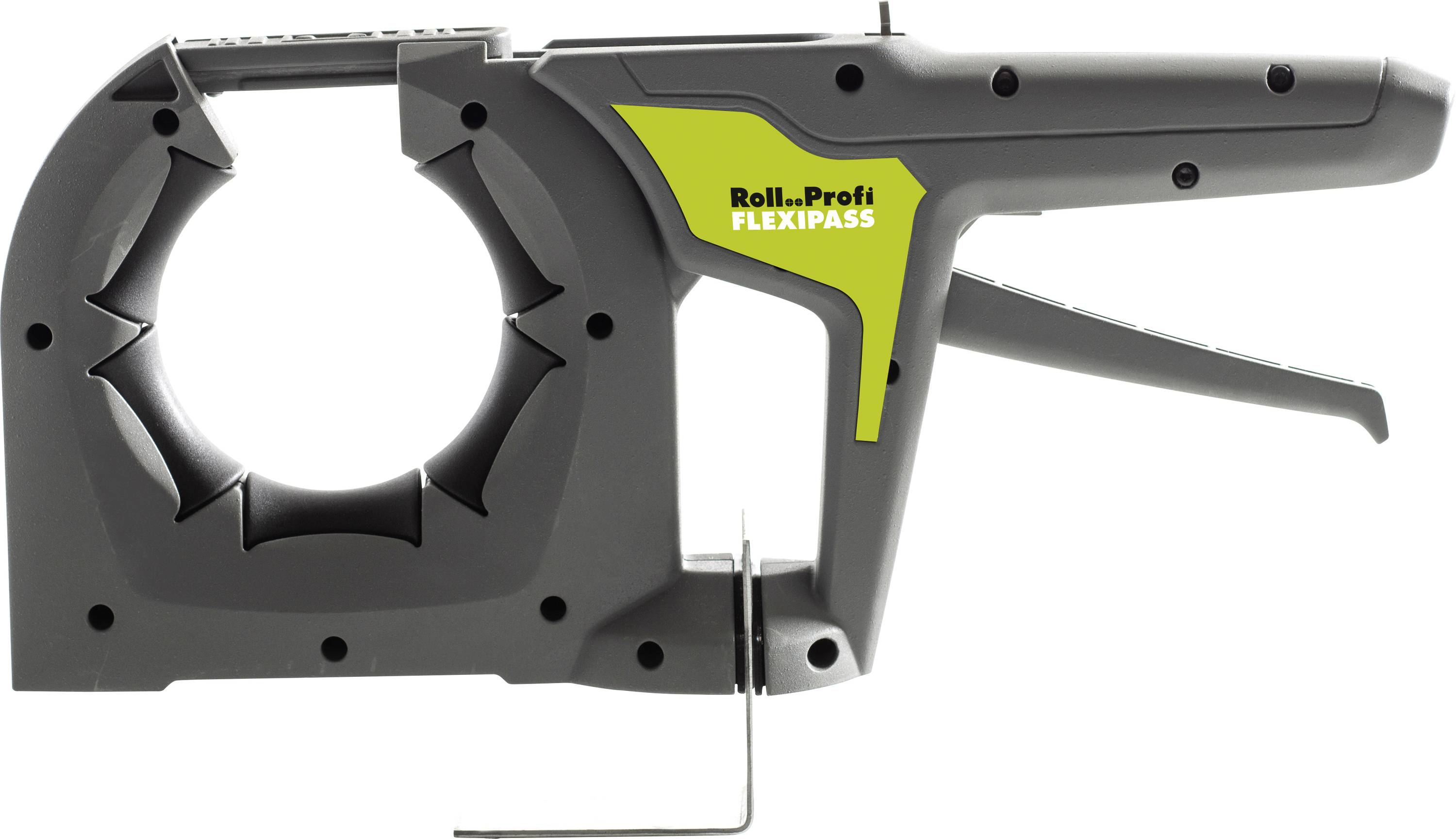 Dispositif manuel automatique de fixation avec rail à clips, adapté pour les grands faisceaux de câbles. Marquage 'Roll-Profi FLEXIPASS' visible.