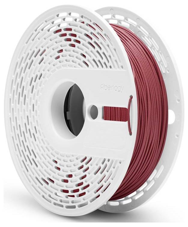 Bobine de filament d'imprimante 3D rouge, vue de côté. La bobine est blanche, et le brin de filament est soigneusement enroulé.