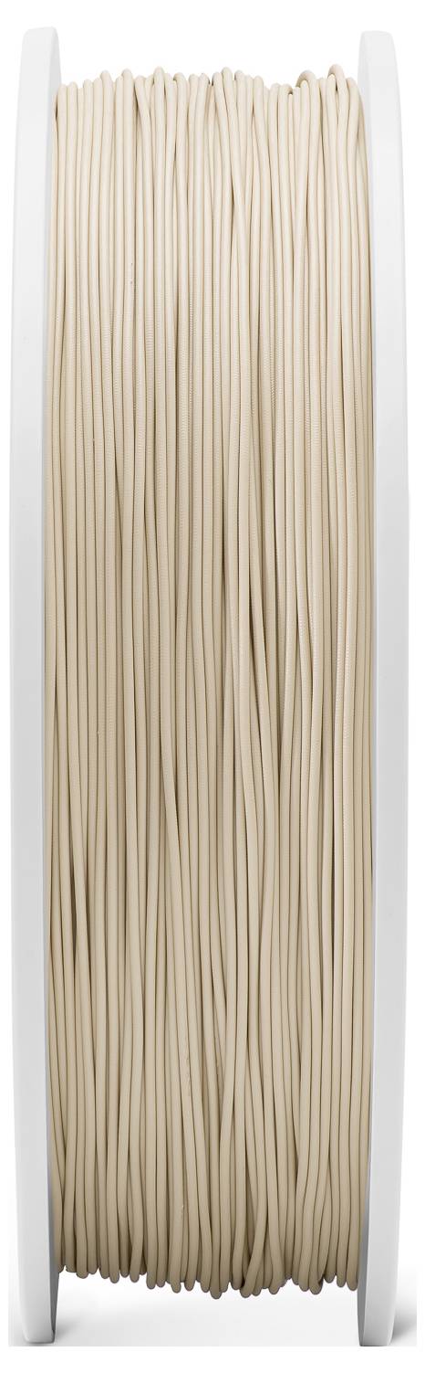 Bobine avec filament beige, adaptée aux imprimantes 3D, indique la quantité et la couleur du matériau.