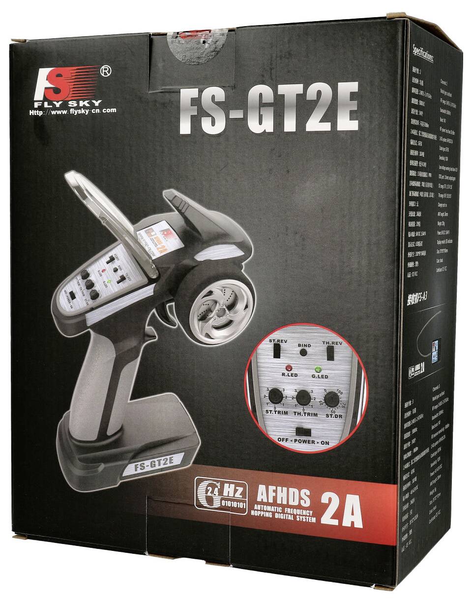 FlySky FS-GT2E Radiocommande à poignée pistolet 2,4 GHz Nombre de canaux: 2 avec récepteur