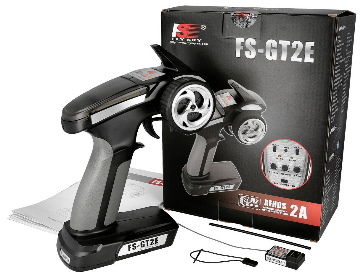 FlySky FS-GT2E Radiocommande à poignée pistolet 2,4 GHz Nombre de canaux: 2 avec récepteur