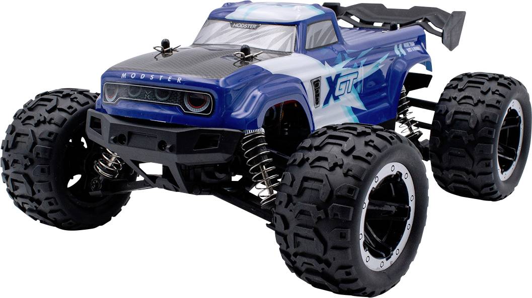 MODSTER XGT blau bleu brushed 1:16 Auto RC électrique Monstertruck 4 roues motrices (4WD) prêt à fonctionner (RtR) 2,4 GHz avec
