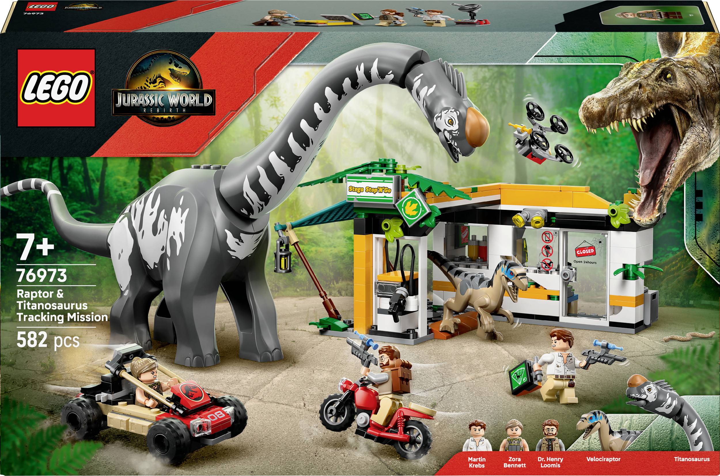 76973 LEGO® JURASSIC WORLD™ Raptor & Titanosaurus : grande recherche de traversiers