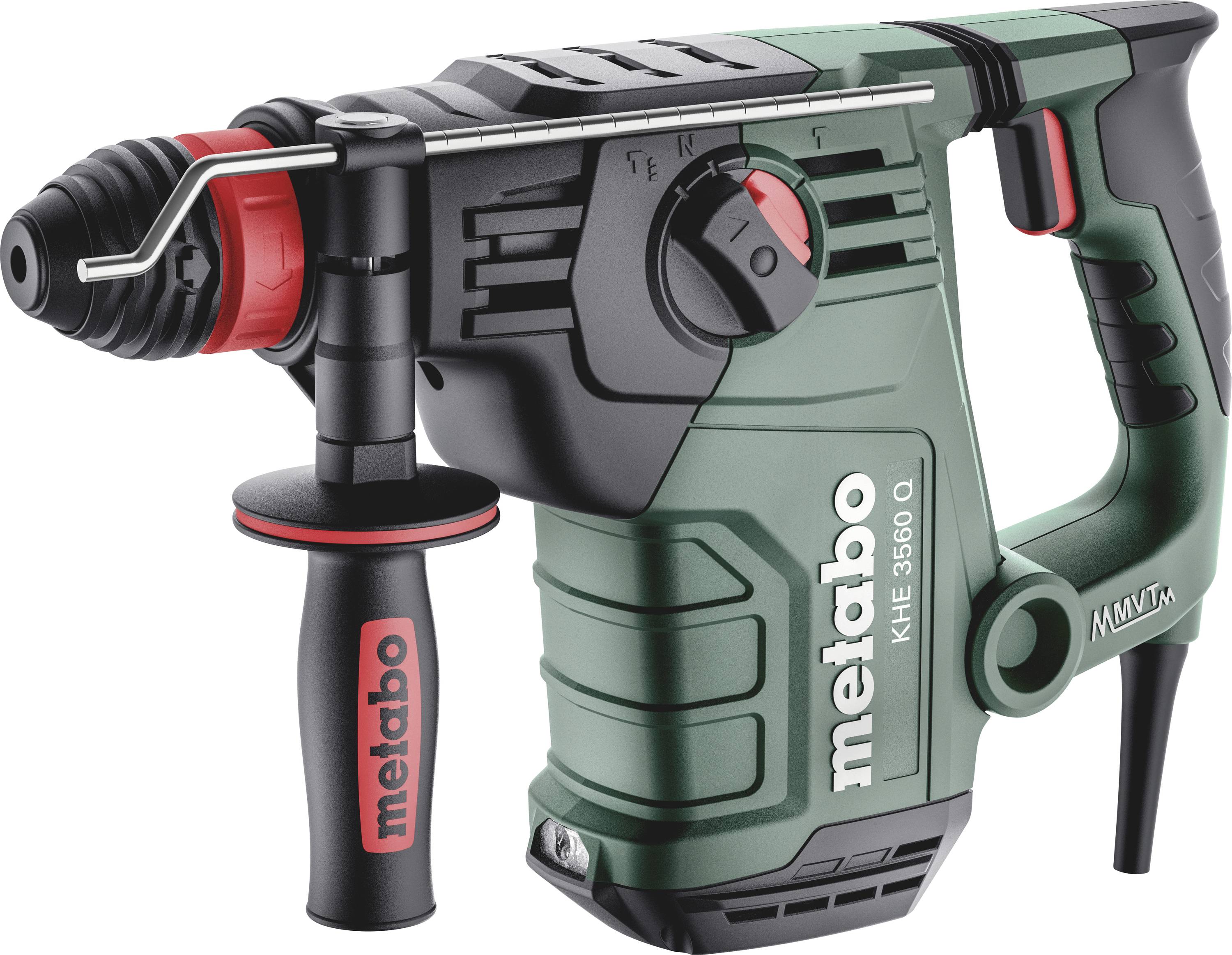 Marteau perforateur Metabo KHE 56 vert avec poignée noire et logo Metabo rouge sur le côté.