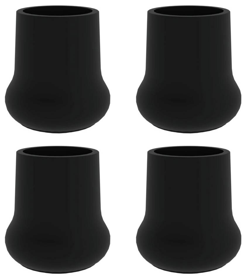 Quatre récipients cylindriques identiques de couleur noire, disposés uniformément selon un motif carré.