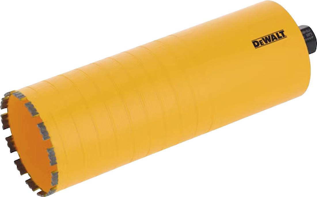 Un foret-trépan cylindrique orange portant l'inscription 'DEWALT', conçu pour percer des trous larges et précis dans des matériaux durs.