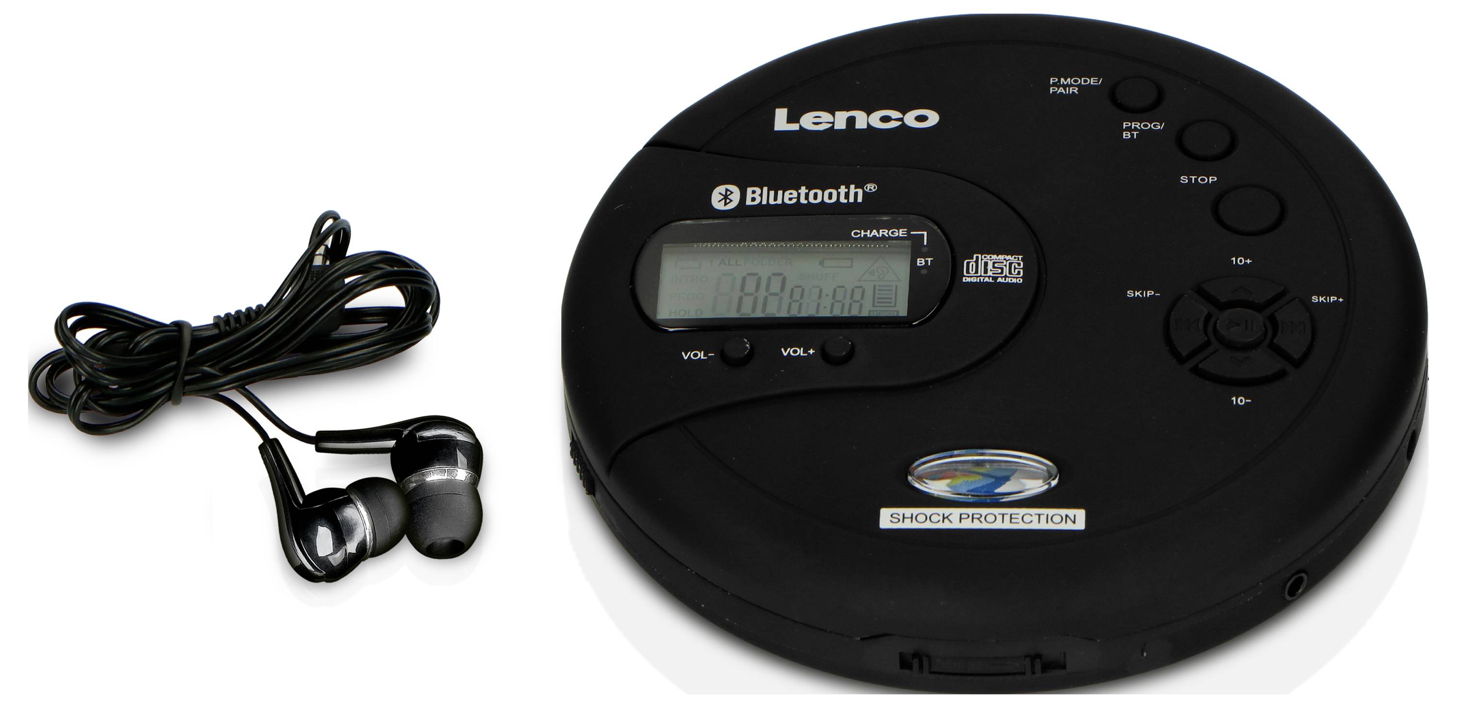 Lecteur CD portable Lenco CD-300BK - Tragbarer Bluetooth® CD-MP3-Player mit Anti-Shock