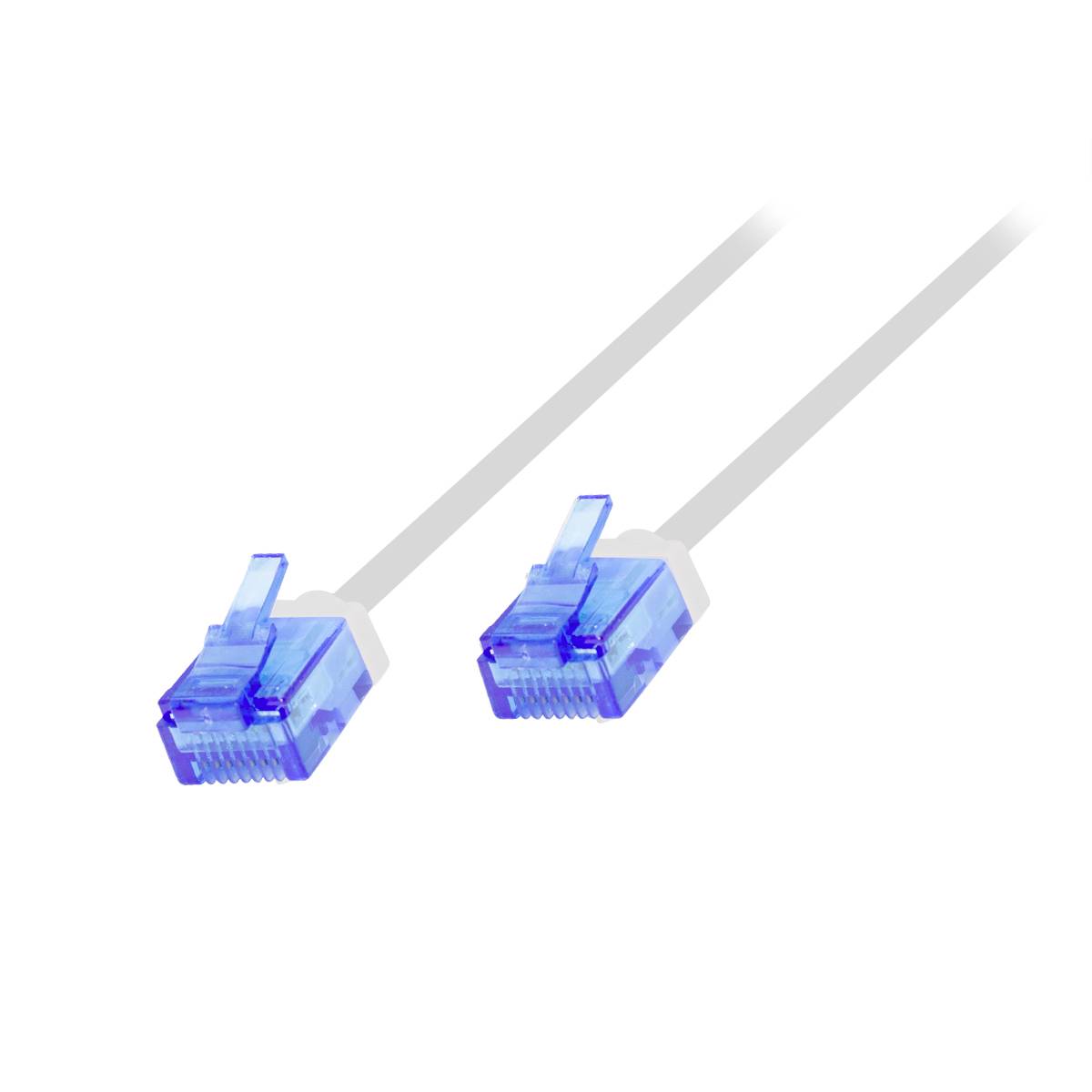 Deux connecteurs de câble Ethernet transparents avec connexions en cuivre, disposés horizontalement côte à côte.