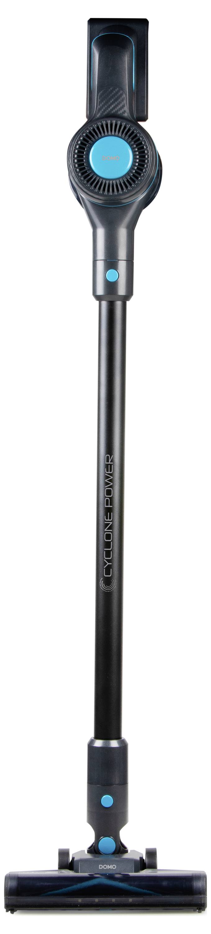 Un aspirateur à main sans fil au design élégant en bleu et noir, idéal pour un nettoyage facile sans enchevêtrement de câbles.