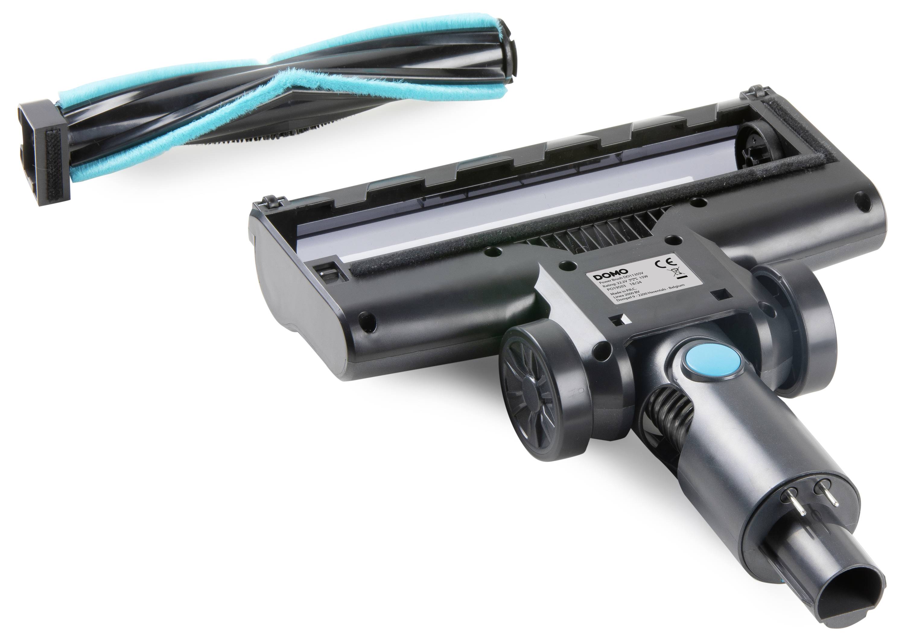 Brosse aspirante électrique avec rouleau rotatif interchangeable, adaptée aux tapis et aux sols durs.