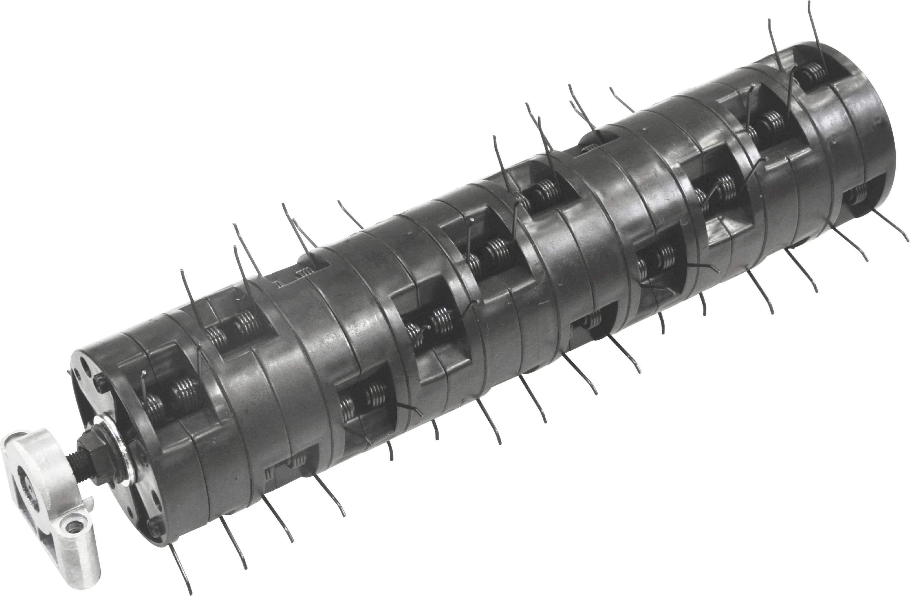 Rouleau aérificateur pour scarificateur de pelouse, de forme cylindrique avec des pointes métalliques pour pénétrer le sol, améliore l'absorption d'air et d'eau par la pelouse.