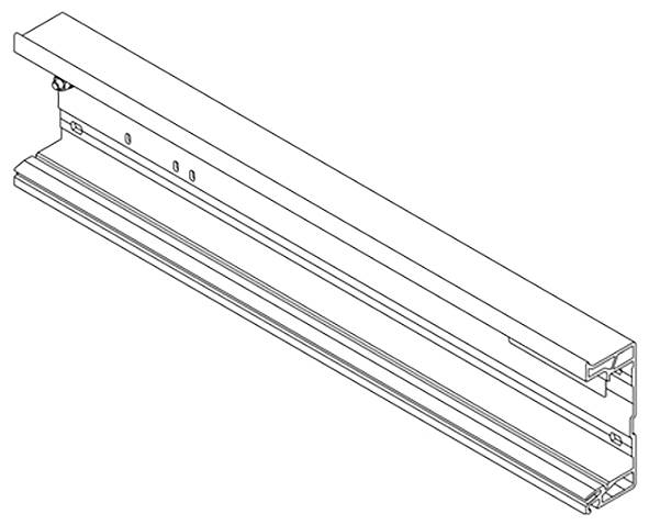 Dessin technique d'un coulissant de tiroir, vue latérale. Montre les détails de fixation, du rail de guidage et des points de montage.