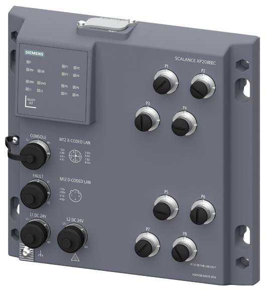 Routeur industriel avec plusieurs ports de connexion et voyants lumineux pour la connectivité LAN et l'alimentation électrique.