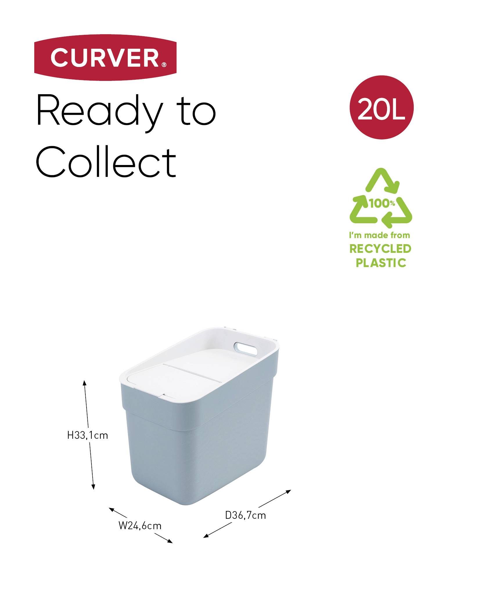 Curver READY TO COLLECT Mülleimer [20L], blau 251951 Poubelle bleu 1 pc(s)