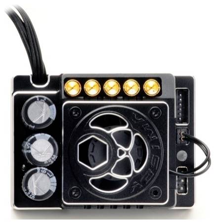 Composant électronique avec ventilateur, boutons rotatifs et voyants LED. Unité de contrôle pour le refroidissement dans une configuration technique.