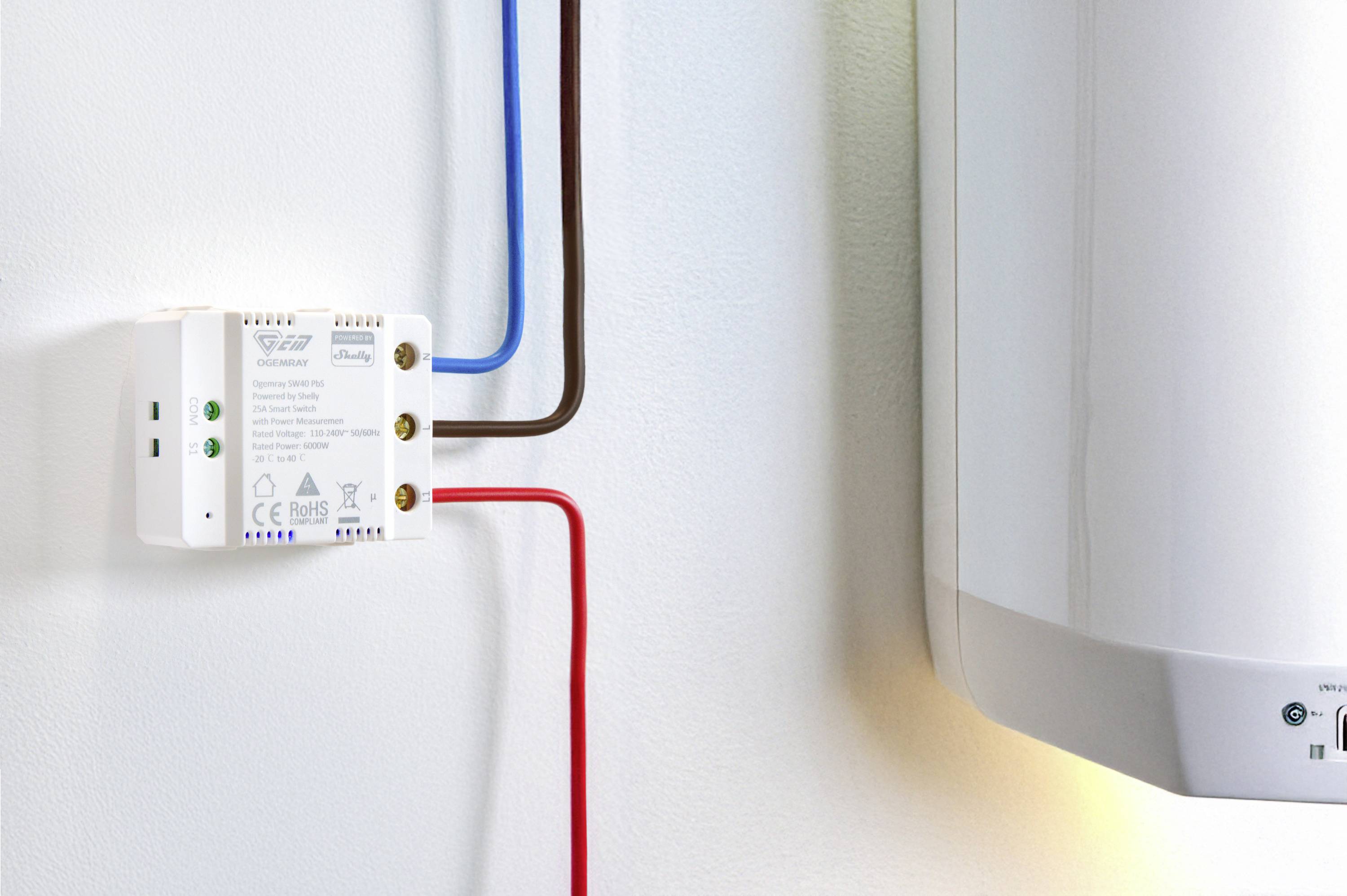 Shelly Ogemray smarter Relaisschalter 25 A Actionneur de mesure de commutateur Bluetooth, Wi-Fi