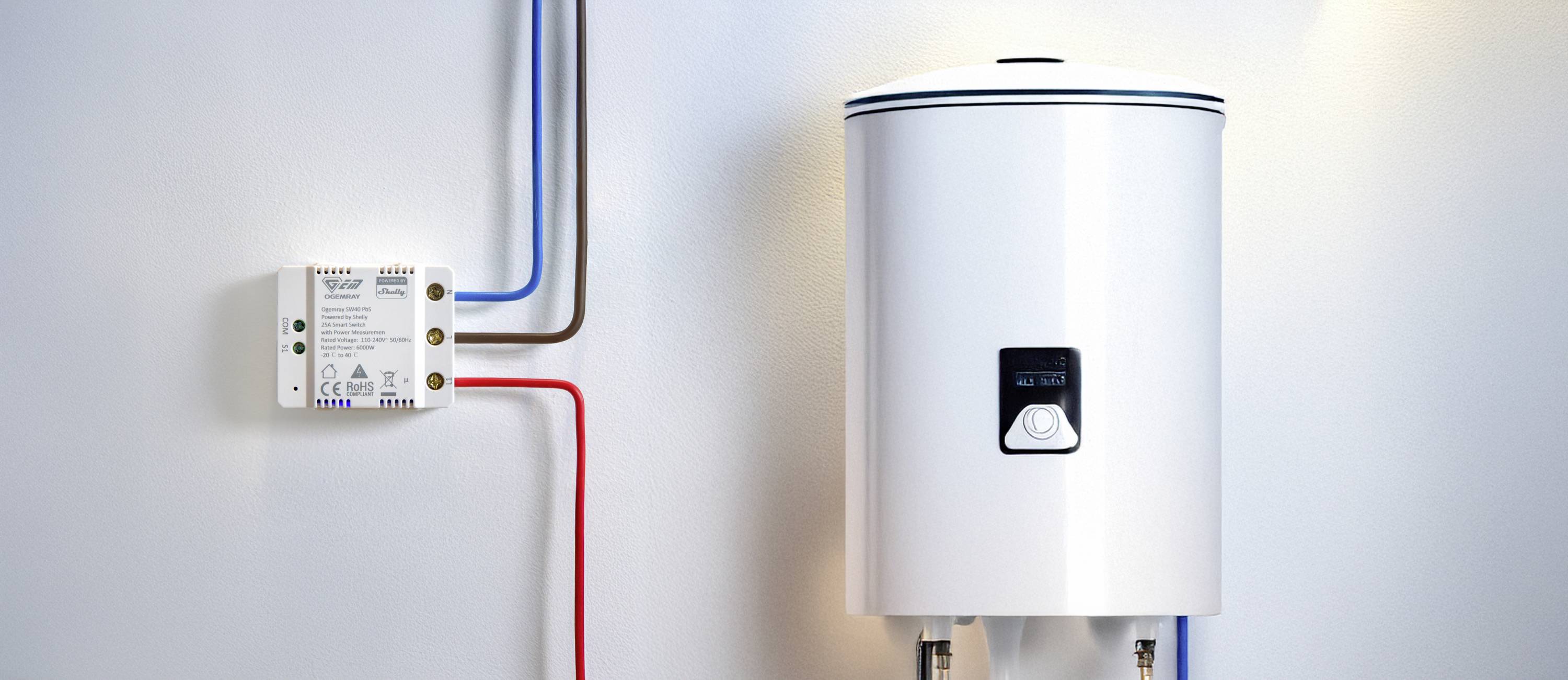 Shelly Ogemray smarter Relaisschalter 25 A Actionneur de mesure de commutateur Bluetooth, Wi-Fi